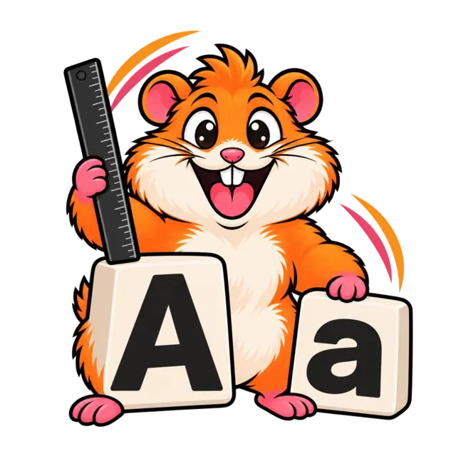 Funky Hamster setting typography with letter blocks and a ruler