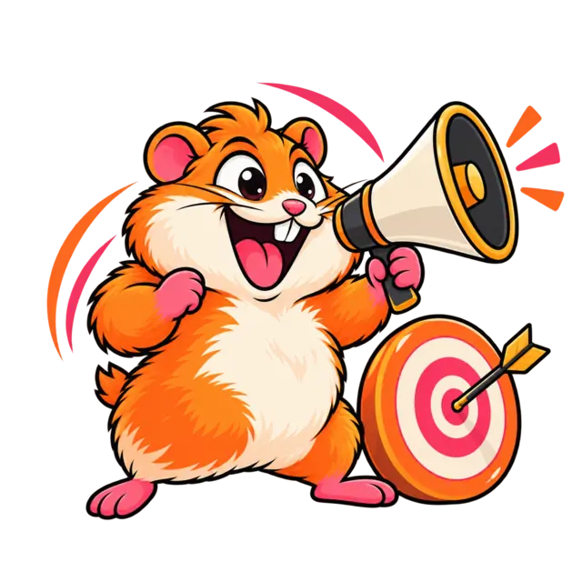 Funky Hamster running paid search with a megaphone and target