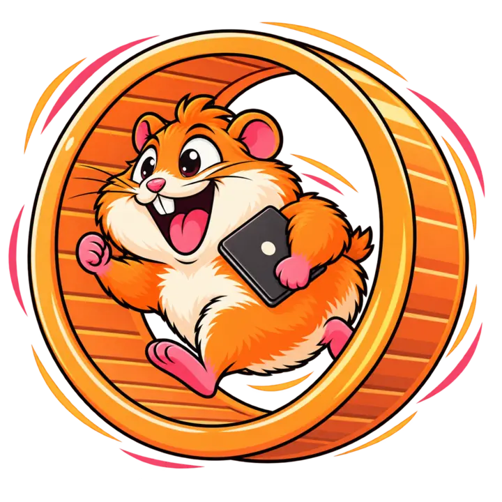 Funky Hamster working hard in its wheel with a laptop